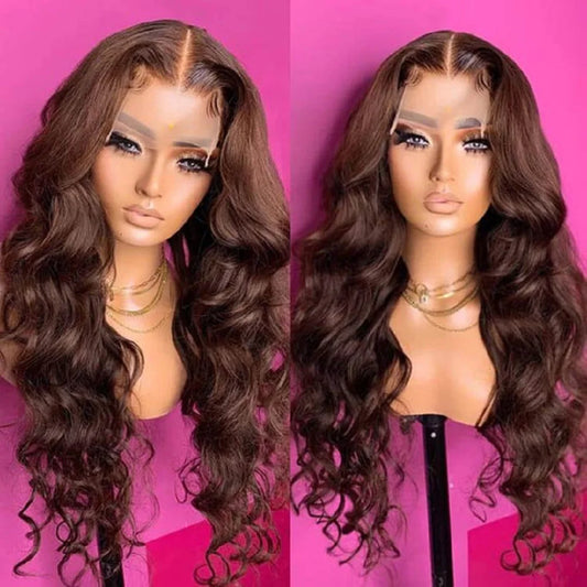 13X4 Body Wave Chocolate Brown Lace Front Human Hair Wig Glueless 360 Full Hd Lace Closure Wig 4# Brown Colored Lace Frontal Wig